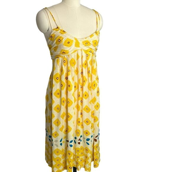 Diane Von Furstenberg Yellow Silk Linen Floral Print Dress| Size 10 - Picture 3 of 8